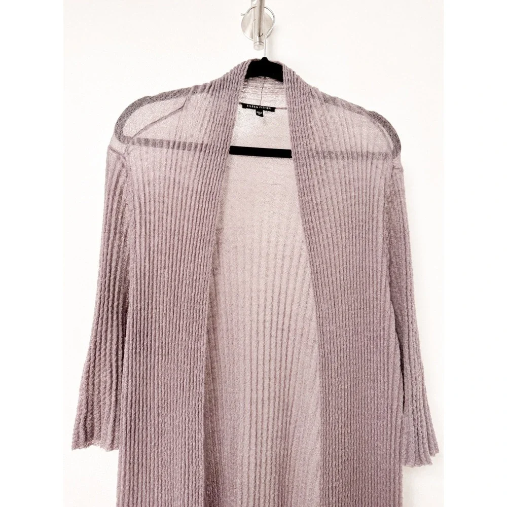 Eileen Fisher XL Mohair Blend Ribbed Longline Duster Cardigan Lavender Italian - Picture 3 of 8